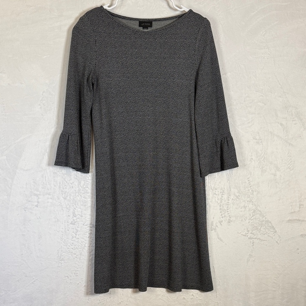J.Jill Wearever Shirred-Sleeve Dress Black Zinc Micro Houndstooth XS